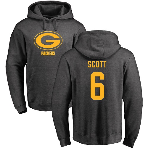 Men Green Bay Packers Ash #6 Scott J K One Color Nike NFL Pullover Hoodie Sweatshirts